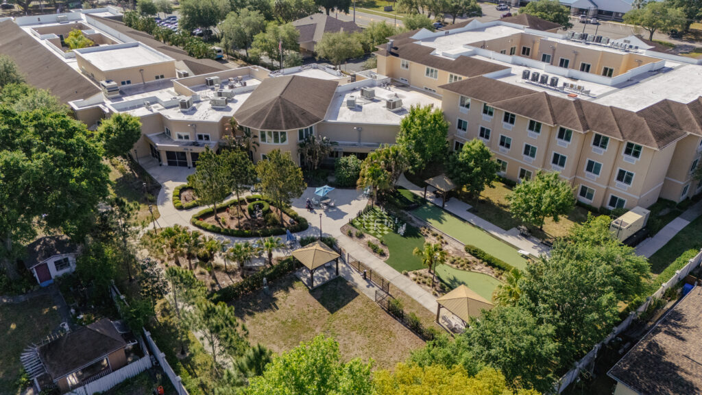 Aerial view of Ambiance at Brandon, an Assisted Living and Memory Care community in Brandon, Florida.