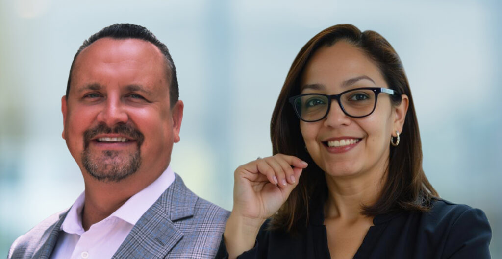 Side-by-side headshots of Damon Thomas, Chief Operating Officer, and Zacha Garcia, Vice President of Finance, following their executive promotions at Providence Senior Living.
